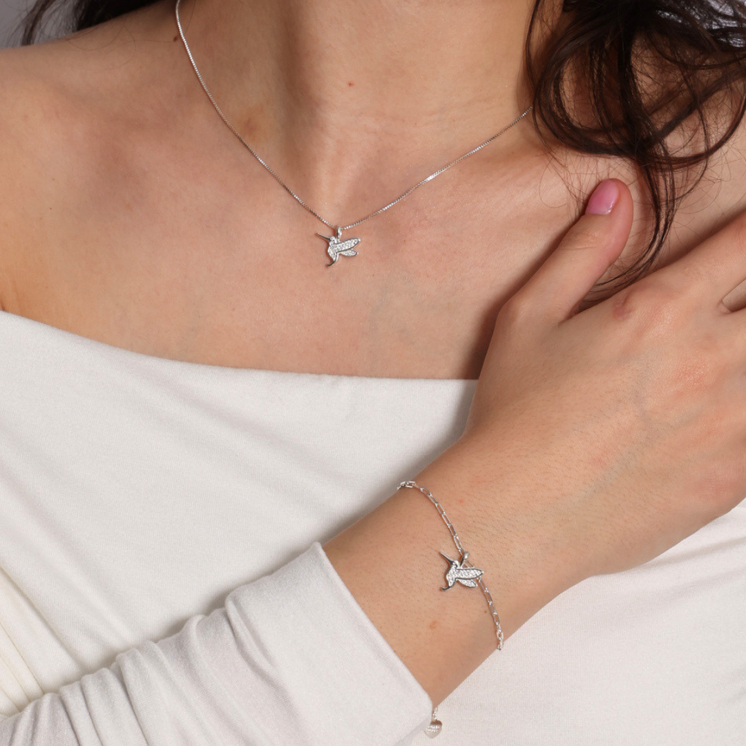 ALMA ETERNA - CONJUNTO COLIBRÍ COLLAR + PULSERA BAÑO DE PLATA