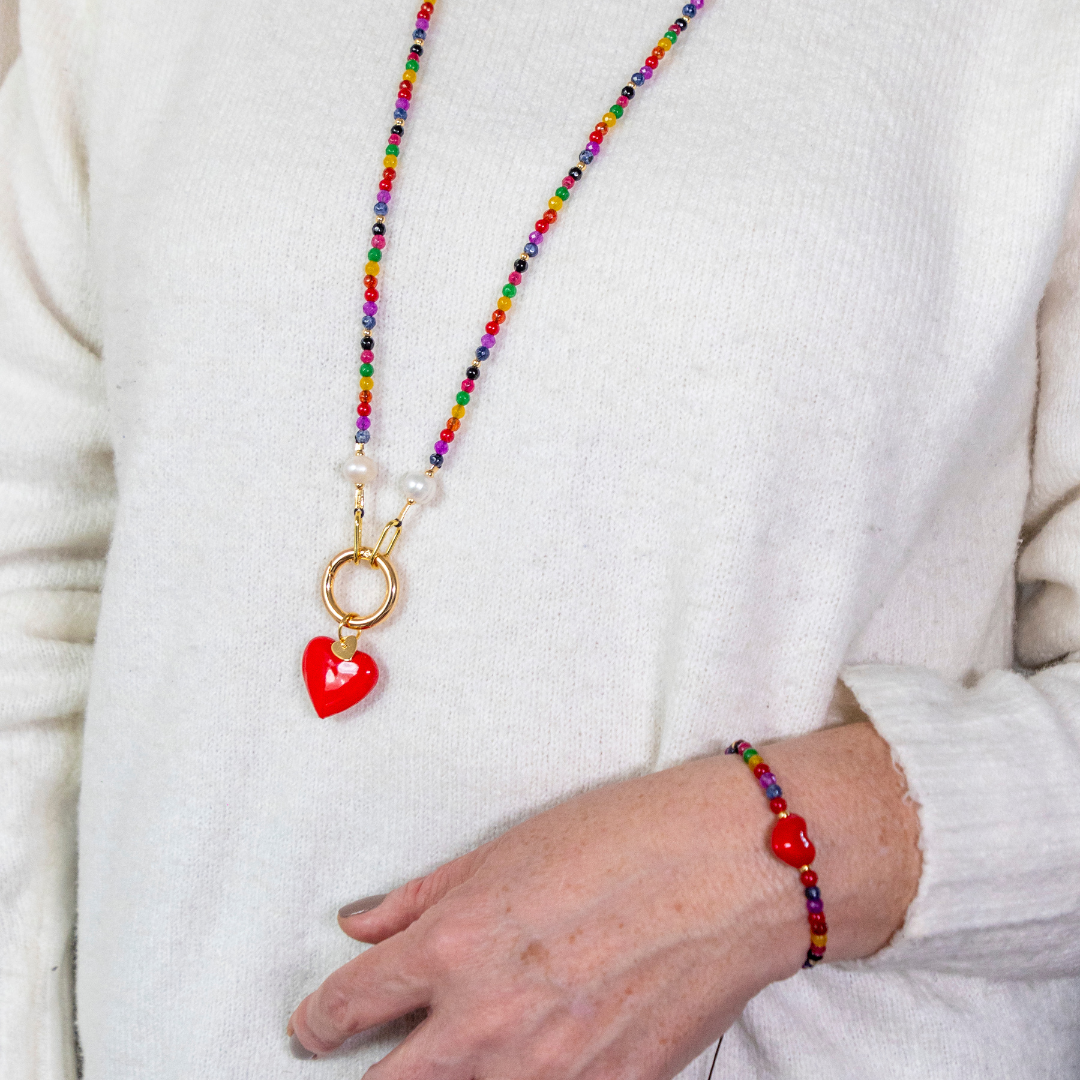 CONJUNTO "LATIDOS DE AMOR" COLLAR LARGO + PULSERA  (ENVÍO GRATIS)