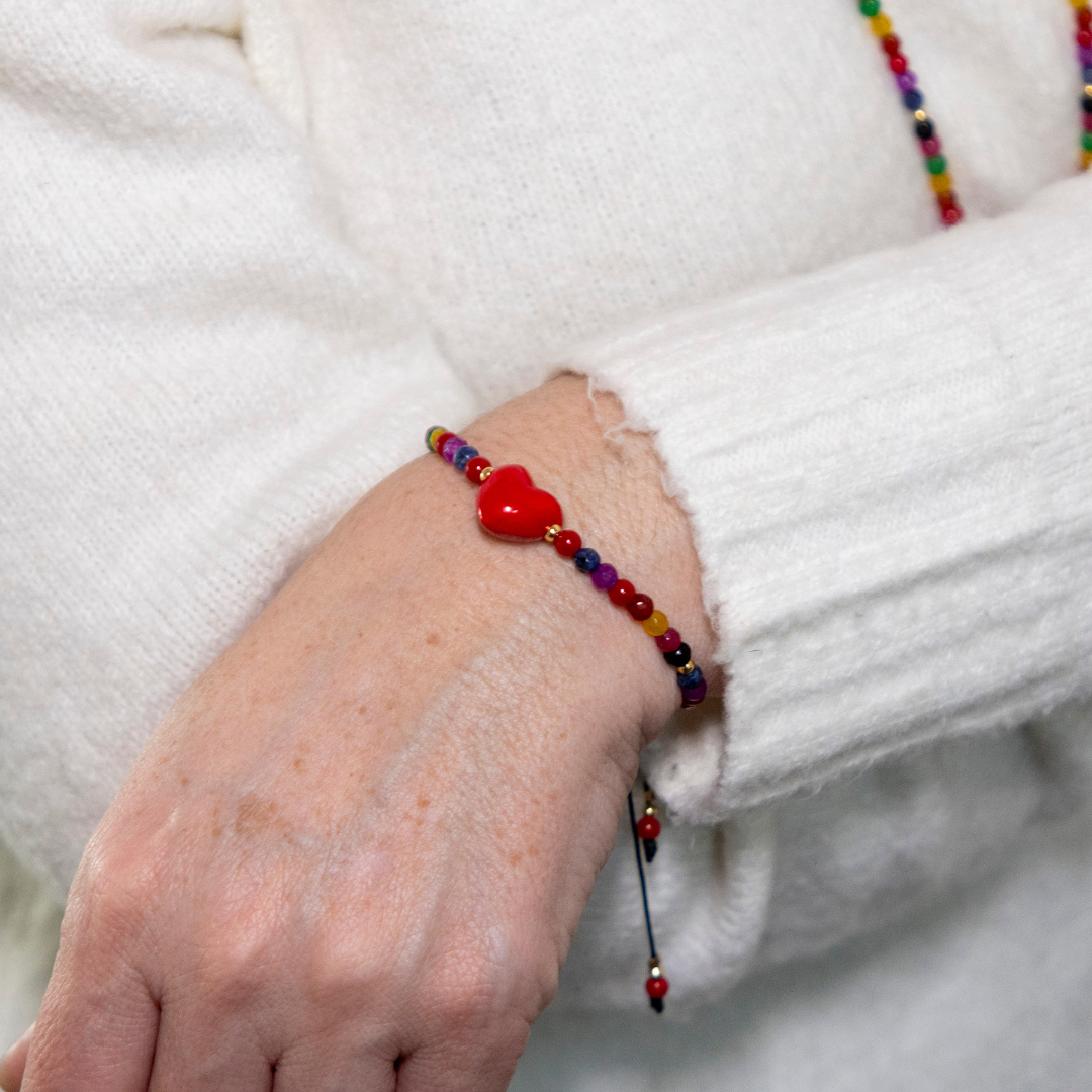 CONJUNTO "LATIDOS DE AMOR" COLLAR LARGO + PULSERA  (ENVÍO GRATIS)